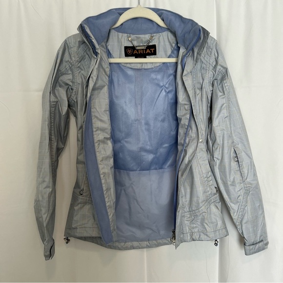 Women's Ariat Riding Jacket XS Equestrian Hooded Plaid Lightweight Blue - Picture 7 of 8